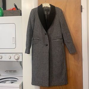 Black and white checkered long heavy winter coat